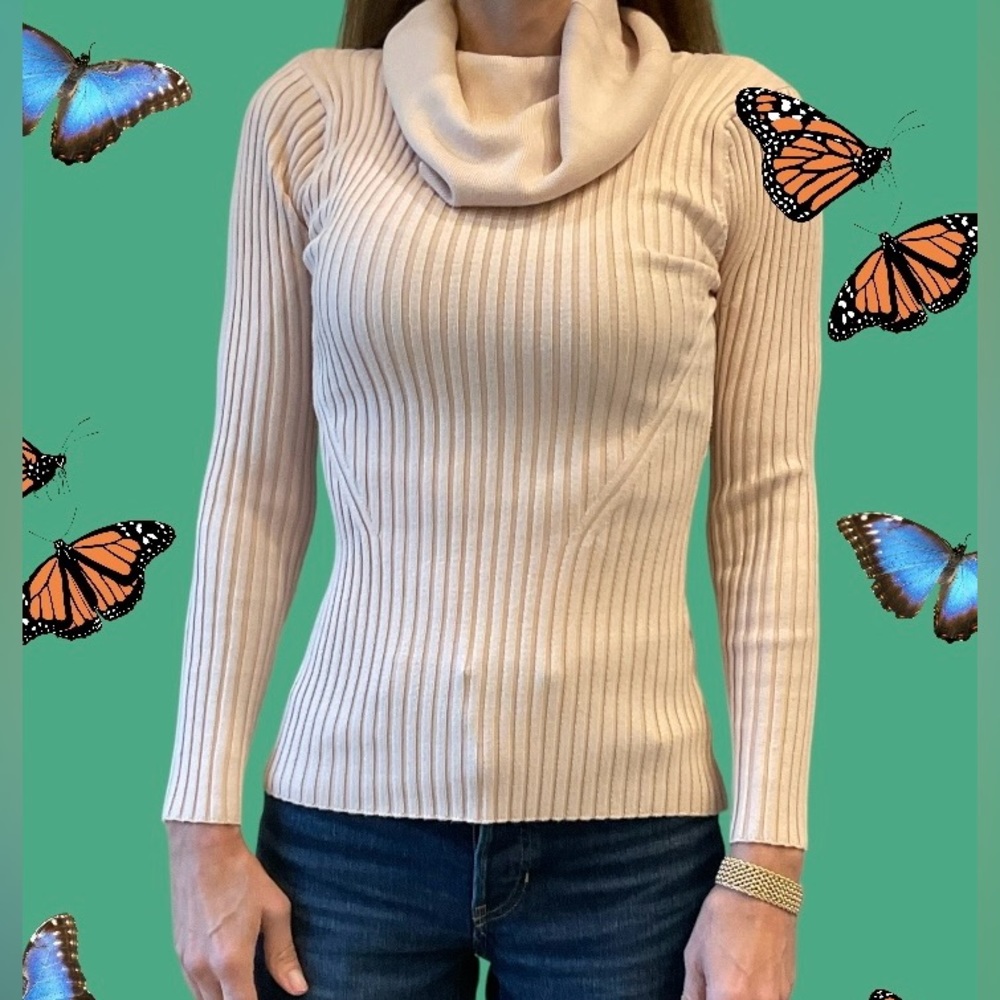 Cowl Neck Sweater, cream, soft, lots of stretch, with sunscreen, Sz S